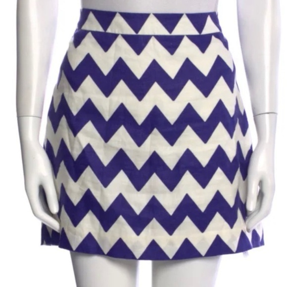 Kate Spade 100% Linen Robbie Skirt Chevron Blue White Mini Skirt - Picture 1 of 7